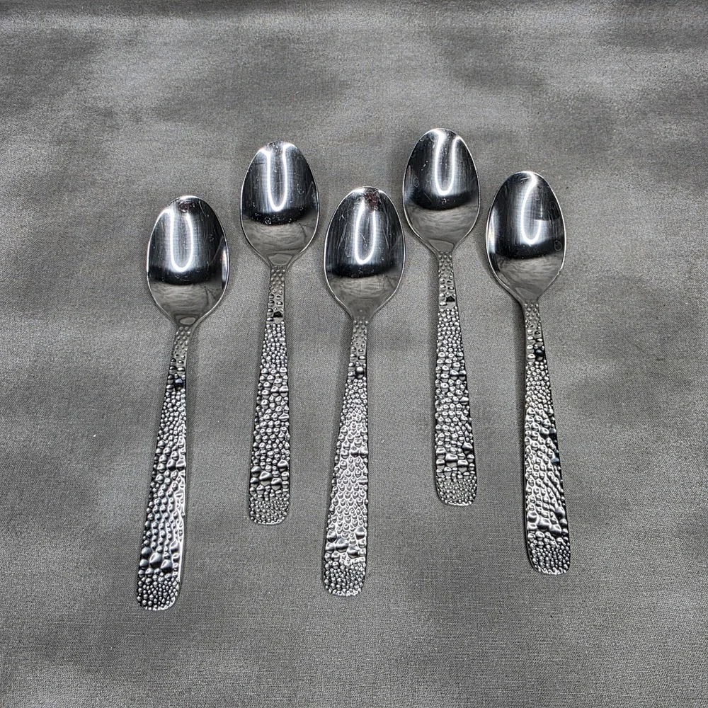 (X5) Hammered Silver Tone Teaspoons 6.25